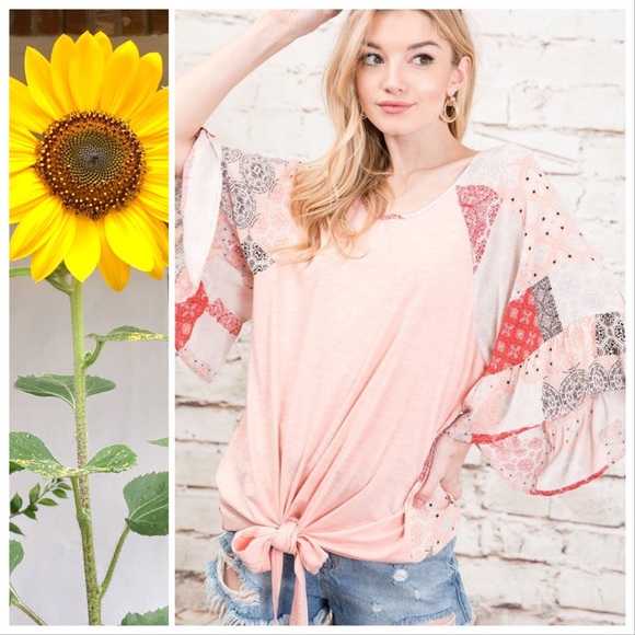 Abigail Boho Patchwork Tie Front Draped Top - Picture 2 of 8